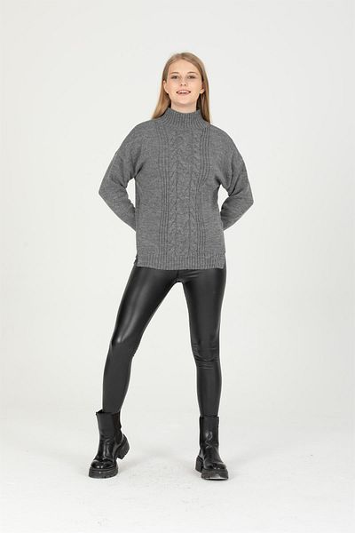 Ocean Hair Knitted Anthracite Half Fisherman Sweater