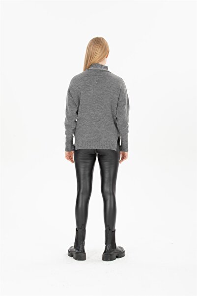 Ocean Hair Knitted Anthracite Half Fisherman Sweater