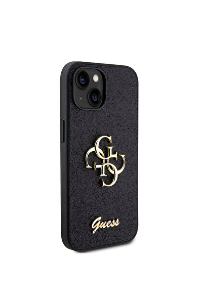Guess iPhone 15 Uyumlu Kılıf Guess Lisanslı 4G Büyük Metal Logolu Glitter Kap...