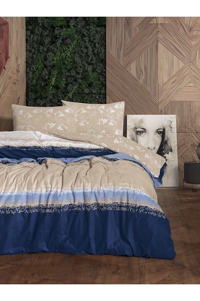 Cotton Box FLANEL Duvet Cover Set BLUELINE NAVY BLUE SINGLE PERSON