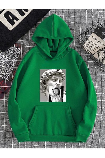 CLAYES Φούτερ Sculpture Hand - Πράσινη στάμπα Oversize Hooded