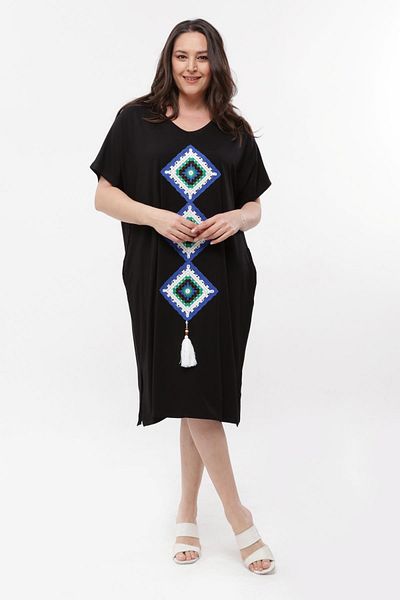 Ebsumu Γυναικείο Μαύρο Φόρεμα Plus Size με Διχτυωτή Λεπτομέρεια