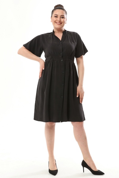 Ebsumu Γυναικείο φόρεμα με φαρδιά γκάμα μαύρο λινό πουκάμισο