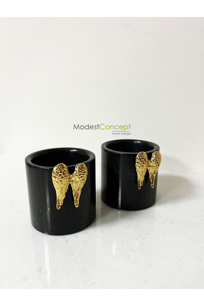 Modestmar Doğal Siyah Mermer Kase, Mumluk, Kalemlik, Fırçalık, Mermer Mumluk