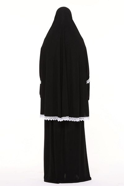 Altobeh Γυναικείο φόρεμα προσευχής δύο τεμαχίων Lycra Sandy ύφασμα δαντέλα μανίκια-μαύρο