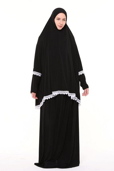 Altobeh Γυναικείο φόρεμα προσευχής δύο τεμαχίων Lycra Sandy ύφασμα δαντέλα μανίκια-μαύρο