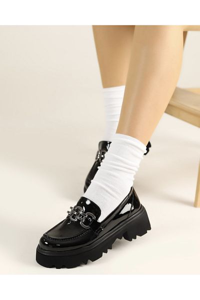 Akka Shoes Дамски черни лачени обувки с нов модел мокасини с висока подметка