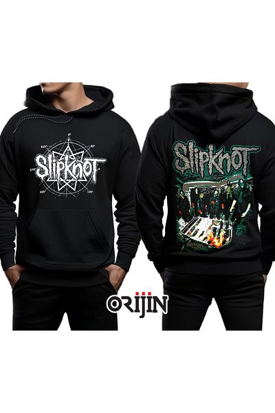 Orijin Tekstil Φούτερ με μαύρη κουκούλα με στάμπα Slipknot μπροστά και πίσω