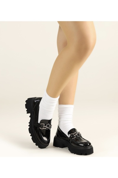 Akka Shoes Дамски черни лачени обувки с нов модел мокасини с висока подметка