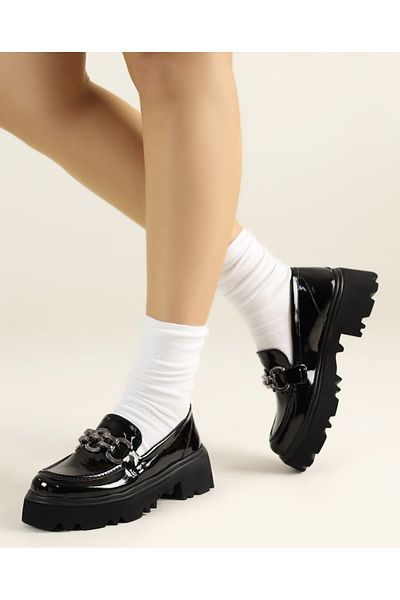 Akka Shoes Дамски черни лачени обувки с нов модел мокасини с висока подметка