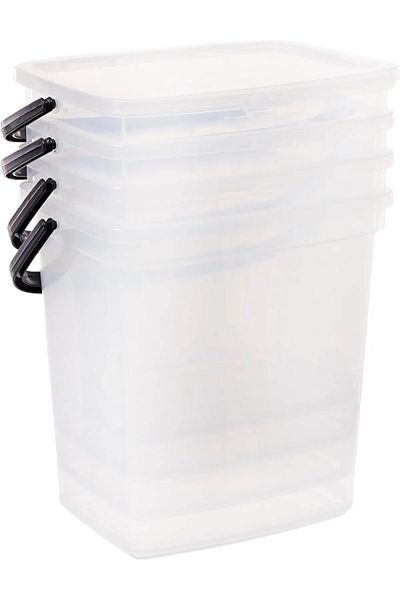 Stile Cucina Mega Size 4-Piece Square Flour Pulses Container 6 Liters - Detergent Storage Box with Handle Anthracite