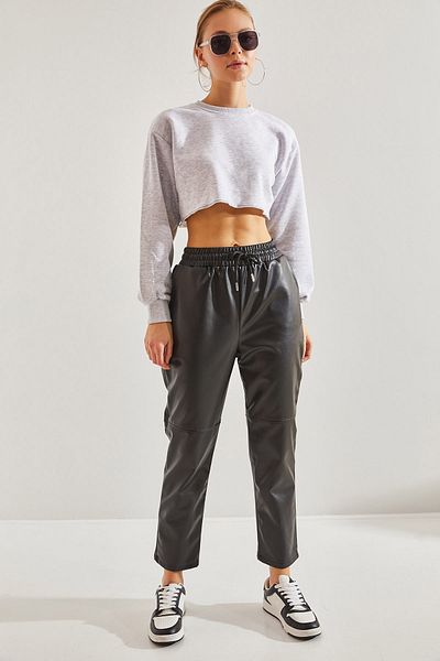 Bianco Lucci Women's Elastic Waist Leather Trousers