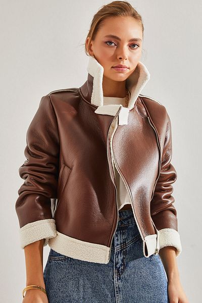 Bianco Lucci Women's Plush Leather Coat