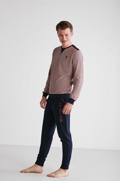 U.S. Polo Assn. Ανδρικό μακρυμάνικο μπορντό κοστούμι πιτζάμα C1T8N7O20