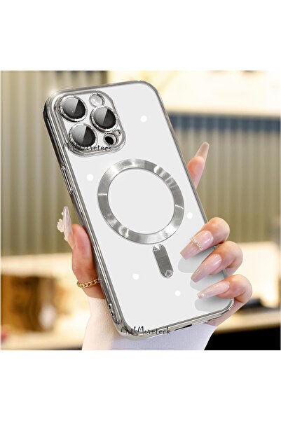 m.tk moveteck İphone 15 Pro Max Kılıf Tam Kamera Korumalı Magsafe Şarj Destekli Renkli Kenarlı Arkası Şeffaf Kapak
