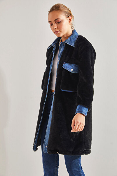 Bianco Lucci Dámský plyšový kabát s dvojitou kapsou