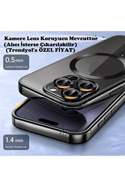 m.tk moveteck İphone 15 Pro Max Kılıf Tam Kamera Korumalı Magsafe Şarj Destekli Renkli Kenarlı Arkası Şeffaf Kapak