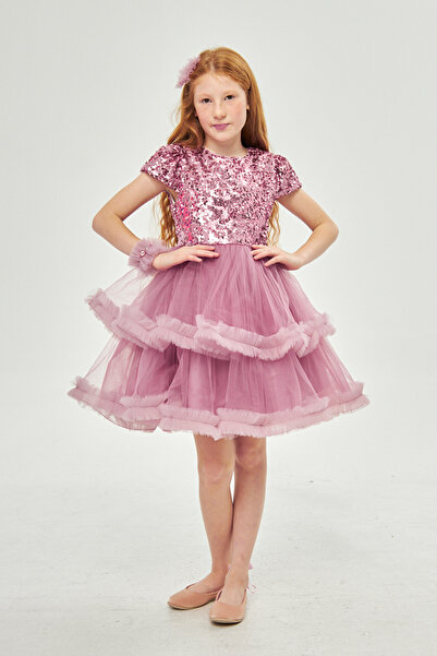 Jolanda فستان بناتي مزين بالترتر وتنورة منفوشة