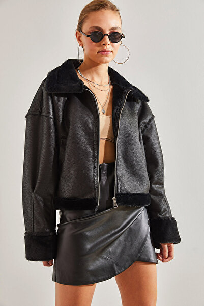 Bianco Lucci Dámský kožený plyšový kabát Araboy 2326