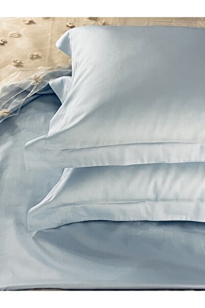 Silkarea غطاء وسادة مزدوج من الساتان القطني 100% موديل أكسفورد - أزرق