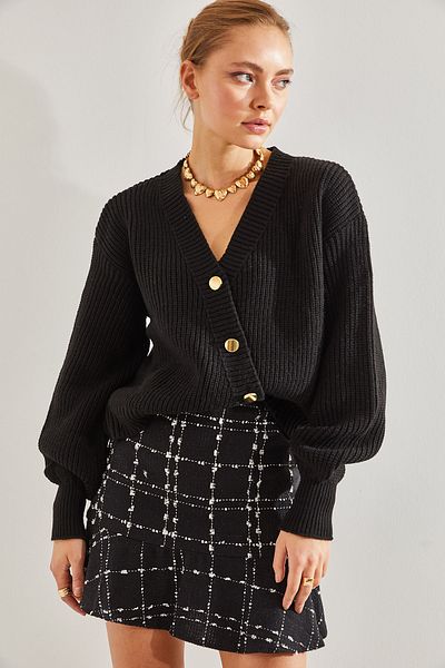 Bianco Lucci Women's Double Breasted Collar Buttoned Cardigan