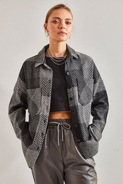 Bianco Lucci Women's Plaid Pattern Double Pocket Stamped Shirt