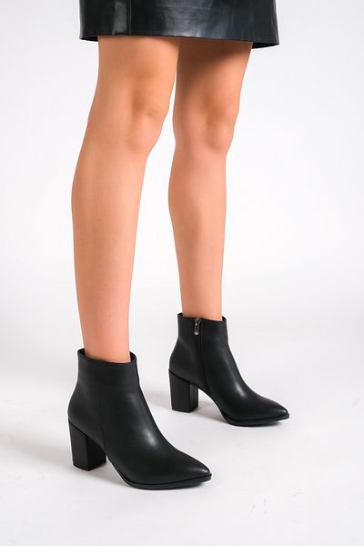 TOPUK Anna Women's Black Thick Heeled Zippered Bootie