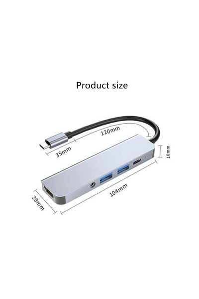 WOZLO USB Type-C to HDMI 4K Audio Audio Cable to 2Xusb 3.0 Hub, Omg Adapter, Converter Converter 5 in 1