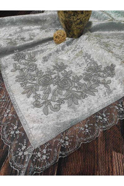 Çt Çeyizci Tekstil Dowry Bundle, Satin Bundle, Lace Engagement Bundle - Gray Velvet Narrow Guipure