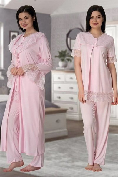 Generic Brand Lace Robe Maternity Pajama Set Pink - 5044