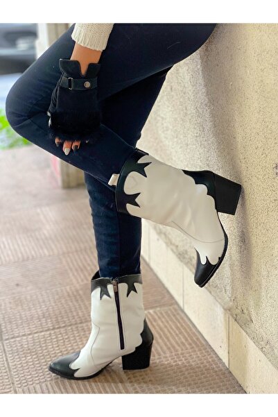 irmona DORİ SİYAH BEYAZ DERİ DALLAS WESTERN BOT