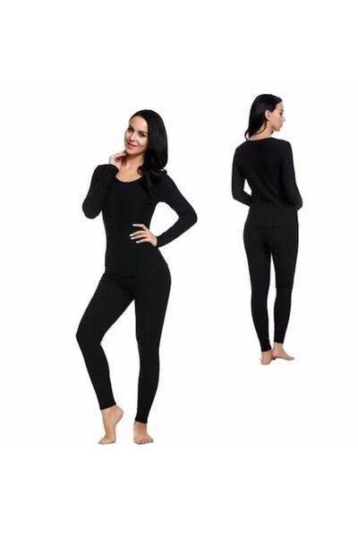 bonbonetti chocolate baby&kids Kadın Kışlık Termal Sıcak Tutan Tayt Ve Fanila Takım 2'li Set Siyah çorap hediyeli