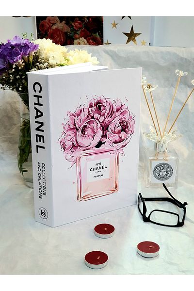 Saccura Decor Book Box, Decorative Pink Perfume Bottle Pattern Openable Book Box, Decorative Book Box