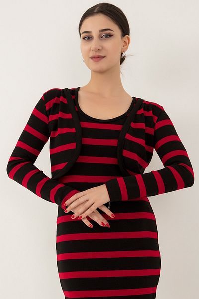 PULLIMM Striped Bolero Strap Dress Knitwear Double Set 2023-0037