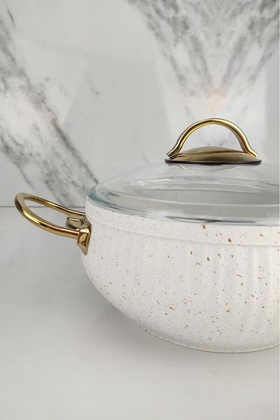 Lines Maya Granite Gold Handled Casserole Deep Pot 20 Cm White - 152.4.01.108