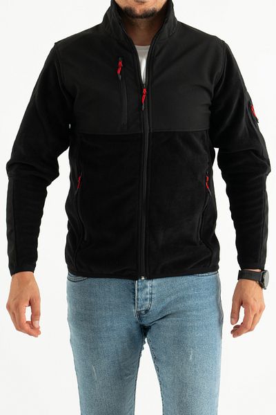 REYNARD Men's Black Slim Fit Anti-pilling Non-Pilling Full Zipper Softshell Garnished Fleece Sweatshirt
