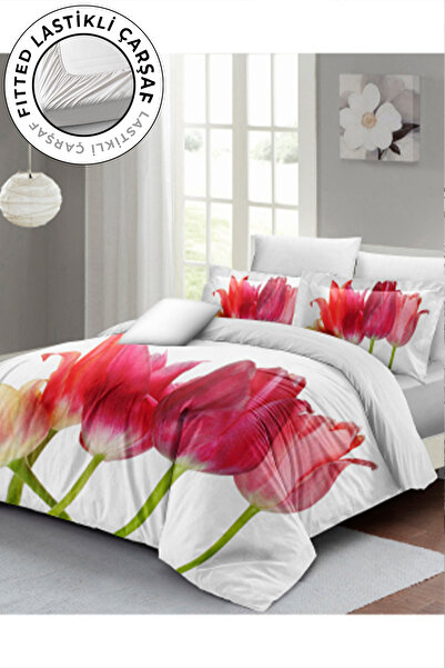 MonoHome Set cuvertură de pilota dublă din satin 100% bumbac cu cearșafuri Tulip