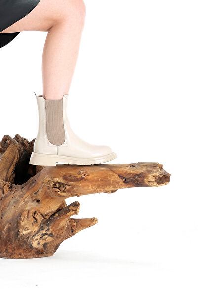 Cooliza Hakiki Deri Çift Lastikli Günlük Kadın Bot Ayakkabı