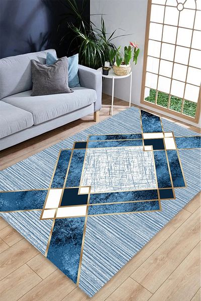 Mutlu Çeyiz Geometric Patterned Sponge Elastic Non-Slip Washable Carpet Cover MC69