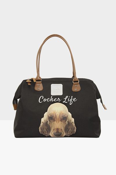 Bagmori Geantă neagră pentru femei Cocker Spaniel imprimată cu curea de umăr M000002654