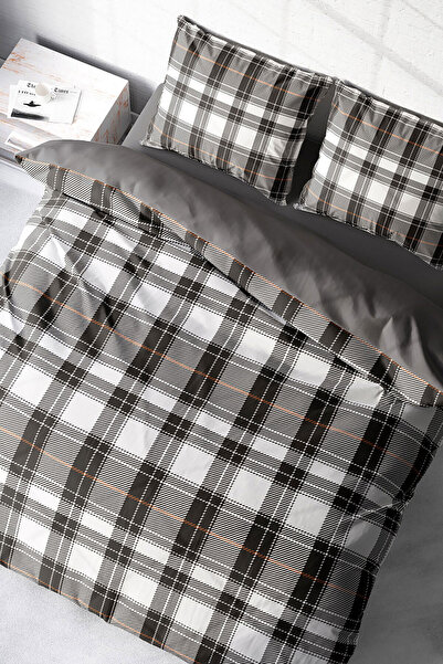 MonoHome طقم غطاء لحاف مزدوج من الساتان القطني بنسبة 100% باللون الرمادي منقو...