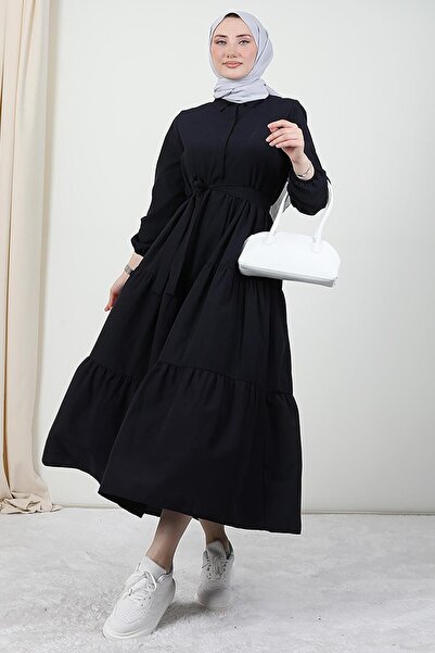 Giza Giyim Τυπικό φόρεμα με κουμπιά γιακά Navy Blue