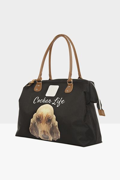 Bagmori Geantă neagră pentru femei Cocker Spaniel imprimată cu curea de umăr M000002654