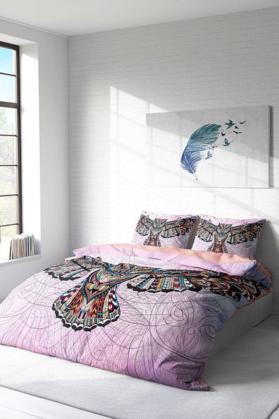 MonoHome 100% Cotton Satin Double Duvet Cover Set with Elastic Sheets Mr. owl