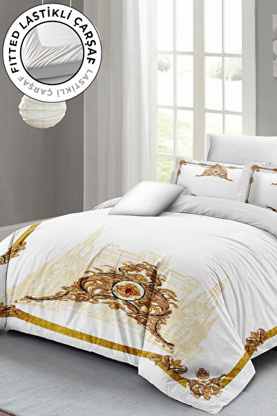 MonoHome Set cuvertură de pat dublă din satin 100% bumbac cu cearșaf elastic ...