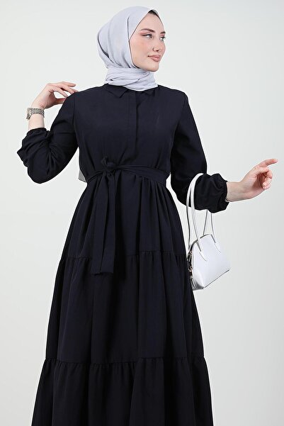 Giza Giyim Τυπικό φόρεμα με κουμπιά γιακά Navy Blue