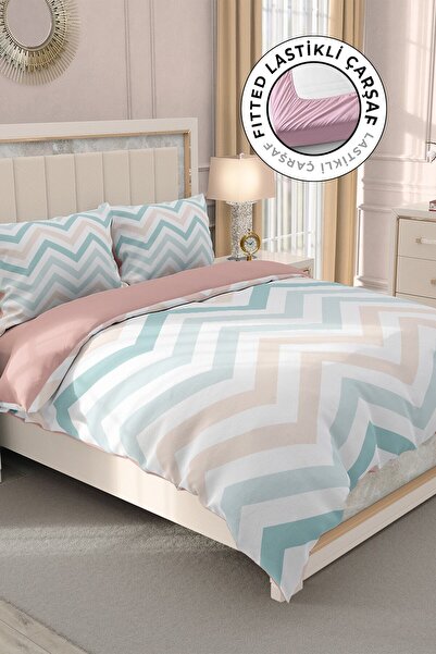 MonoHome Set cuvertură de pilota dublă din satin 100% bumbac cu cearșaf elast...