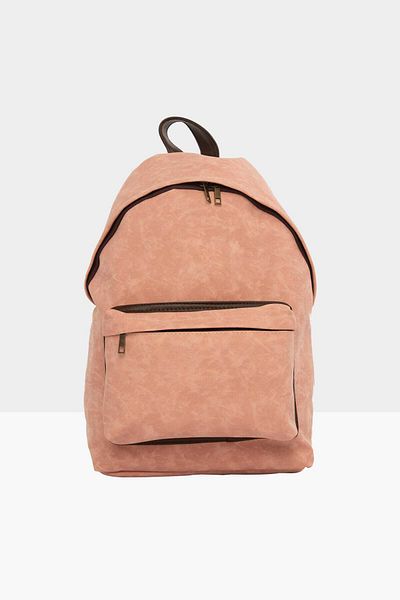 Bagmori Unisex Pink Powder Leather Strap Nubuck Backpack M000002801