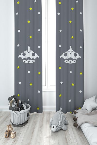 MASAL ODAM BABY AND KIDS ROOM Crown Patterned 2 Wing Background Curtain
