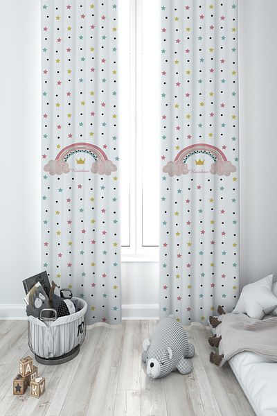 MASAL ODAM BABY AND KIDS ROOM Star and Hopscotch Patterned 2 Wing Background Curtain